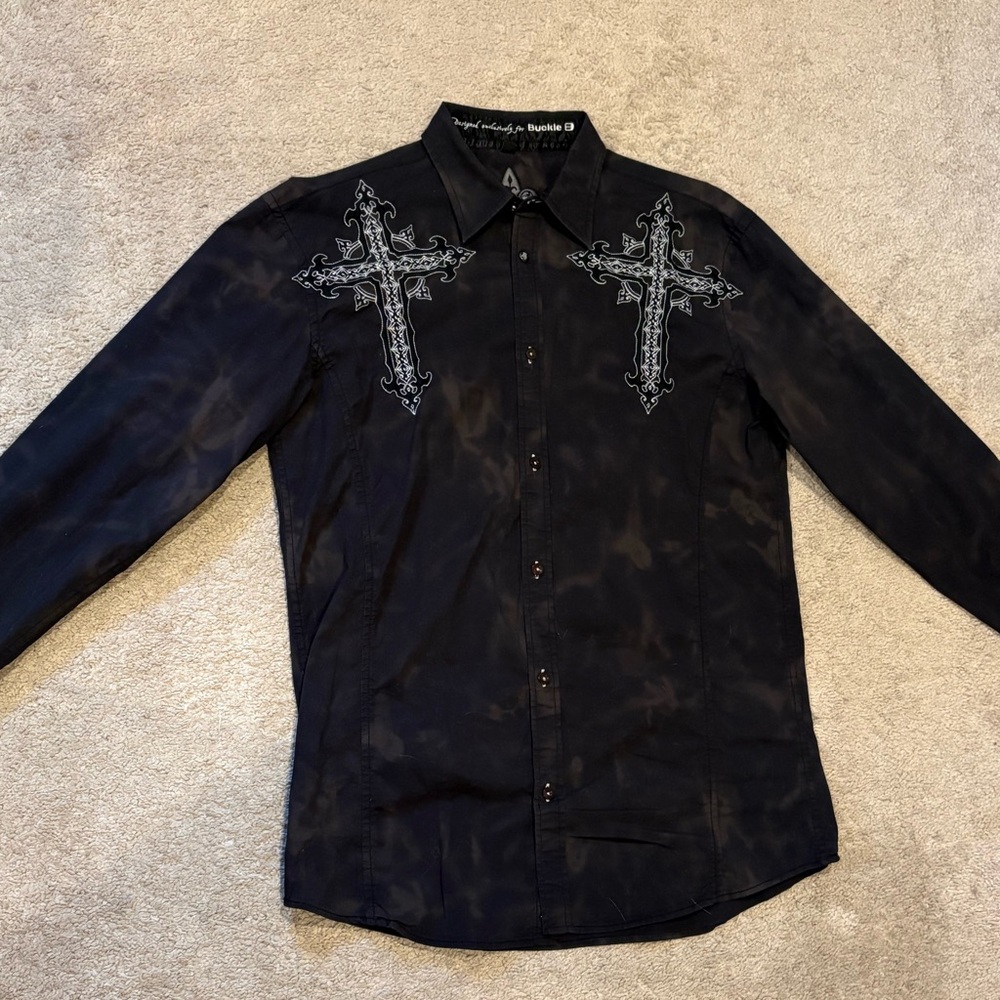 Roar Black Long Sleeve Shirt with Cross Embroidery